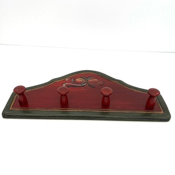 Cottagecore farm house hand painted wood 3 hooks holder from Norway - Picture 2 of 4